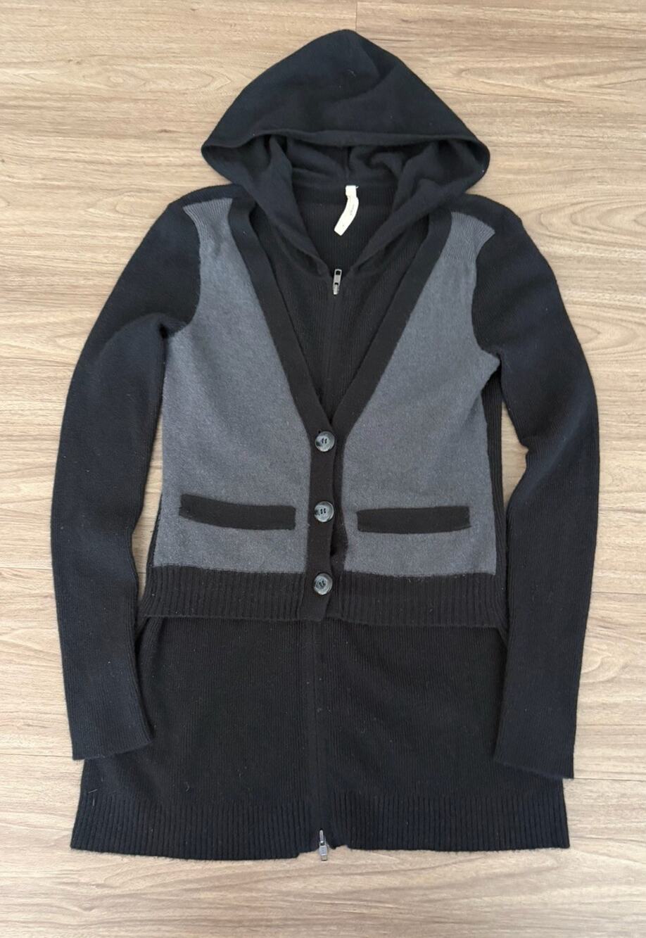 Oonagh by Nanette Lepore Hooded Cashmere Sweater Size S Black and Gray